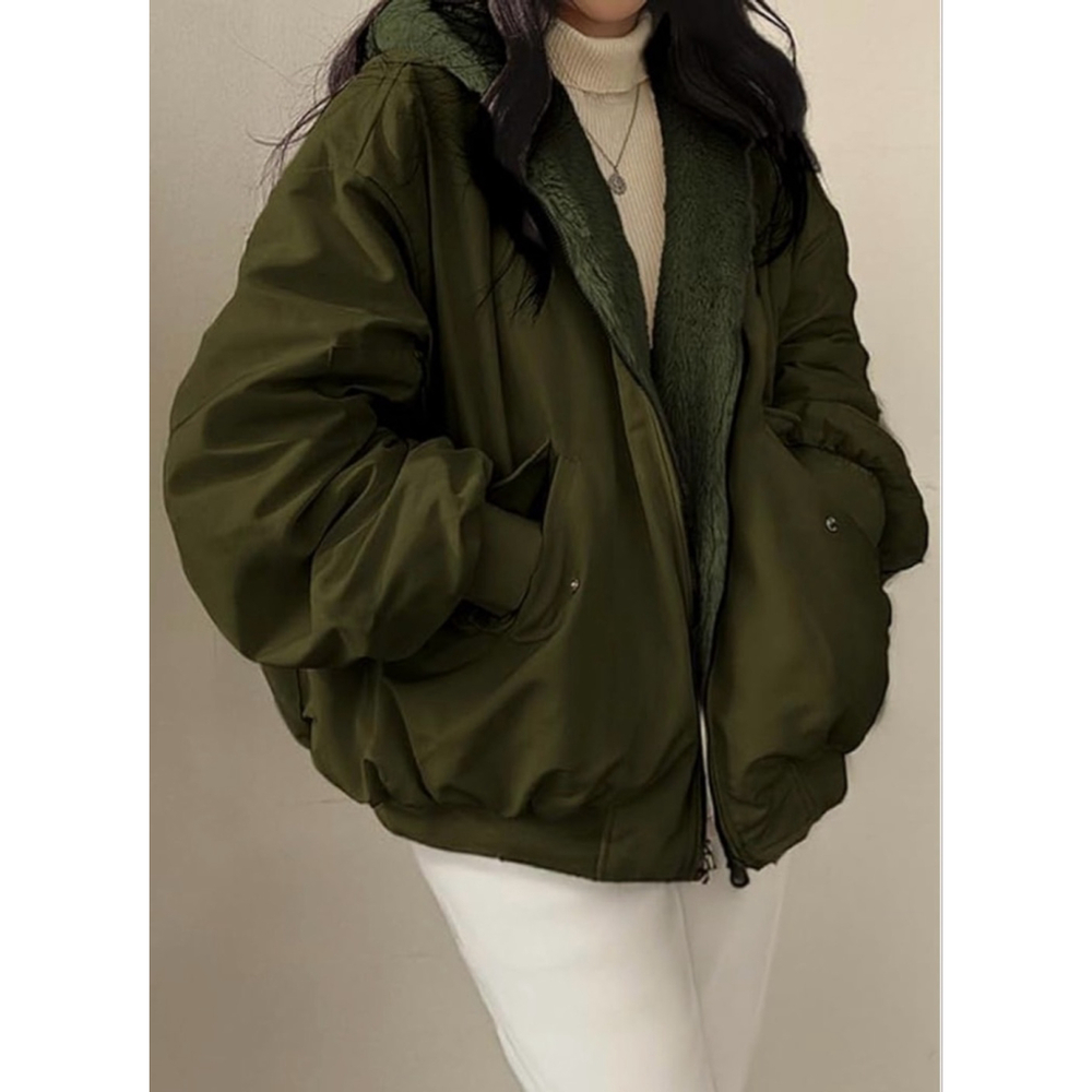 NEW Winter Hooded Fleece Puffer Reversible Long Sleeve Oversized Jacket XS - Picture 5 of 7